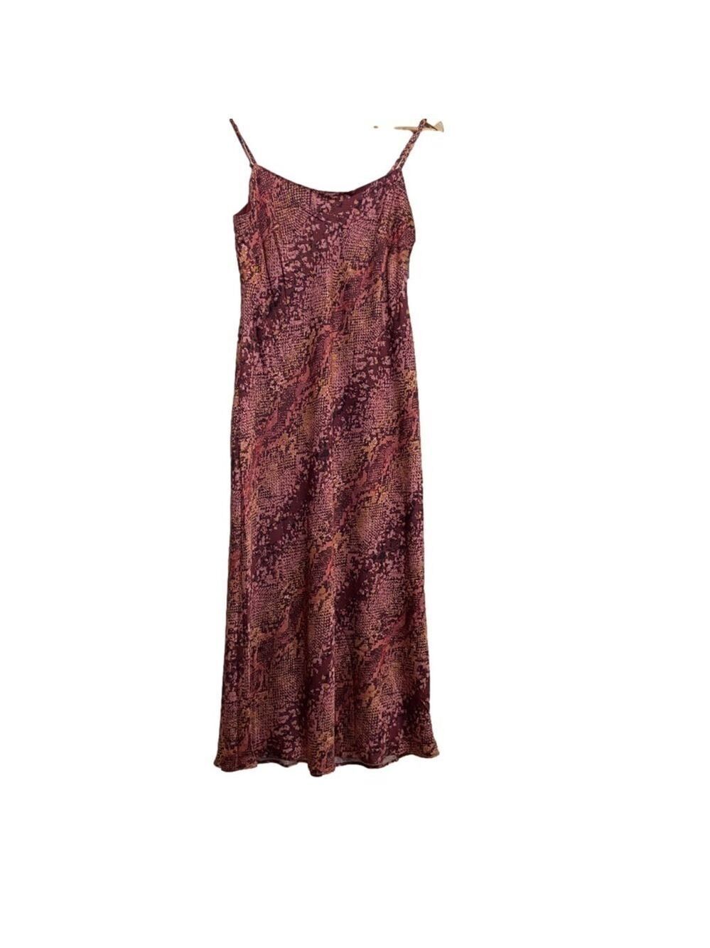 London Times silky maxi dress spaghetti straps croc prints pink red boho size 2
